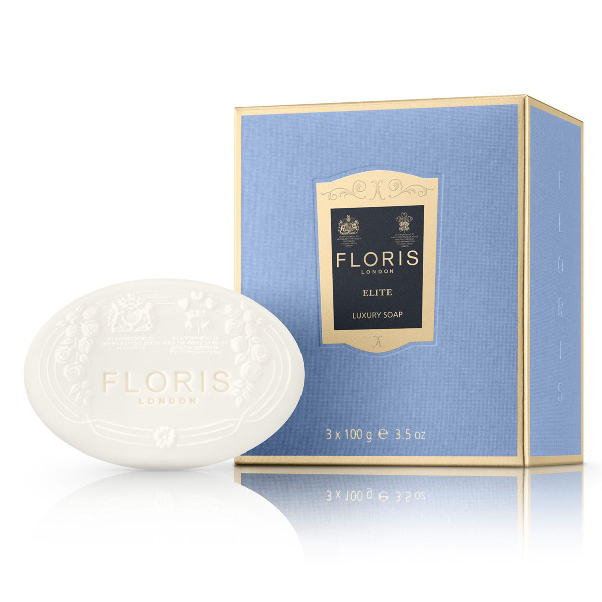 FLORIS Elite Luxury Soap in a blue box, available at KirbyAllison.com.