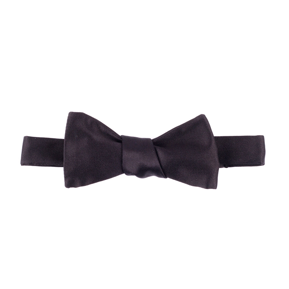 A Sovereign Grade Black Satin Bow Tie from KirbyAllison.com, perfect for formal black tie events.