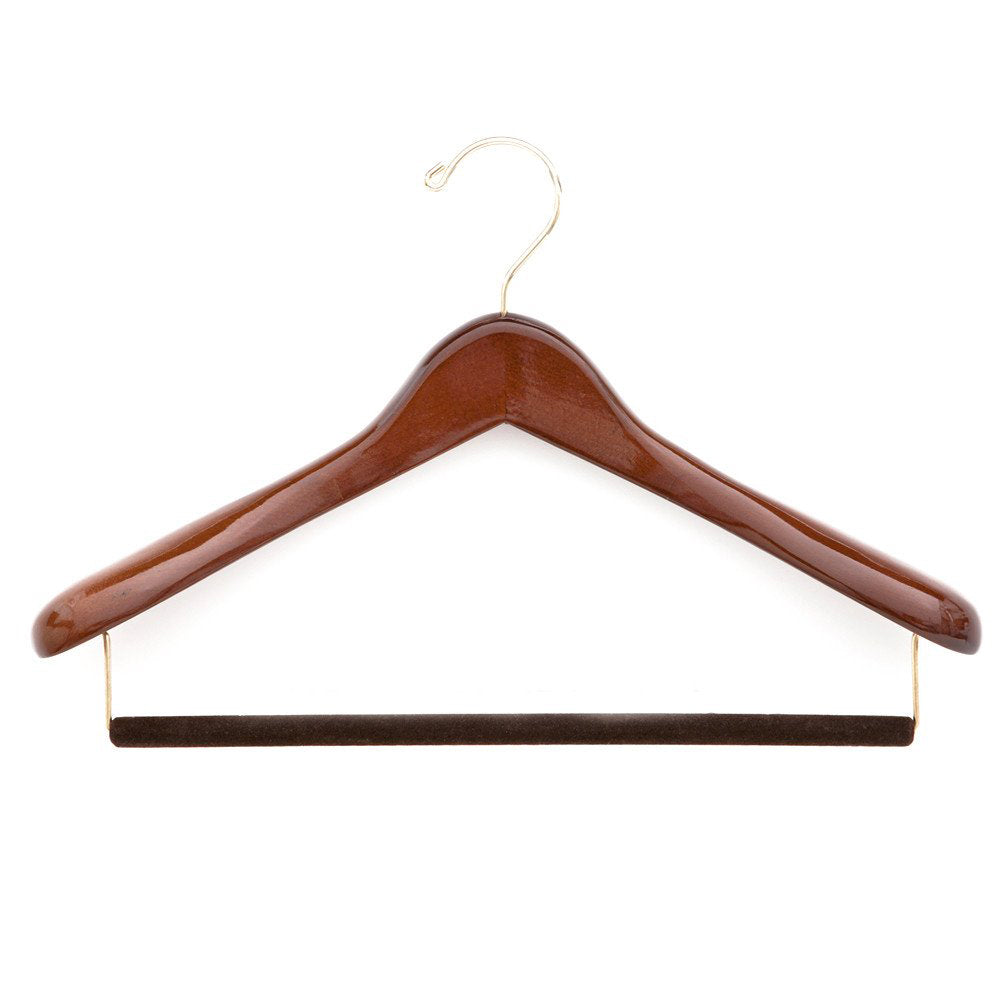 A KirbyAllison.com luxury wooden suit hanger to protect and extend the life garments.