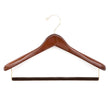 A Luxury Wooden Suit Hanger designed to extend the life of garments and protect suits, set against a white background by KirbyAllison.com.