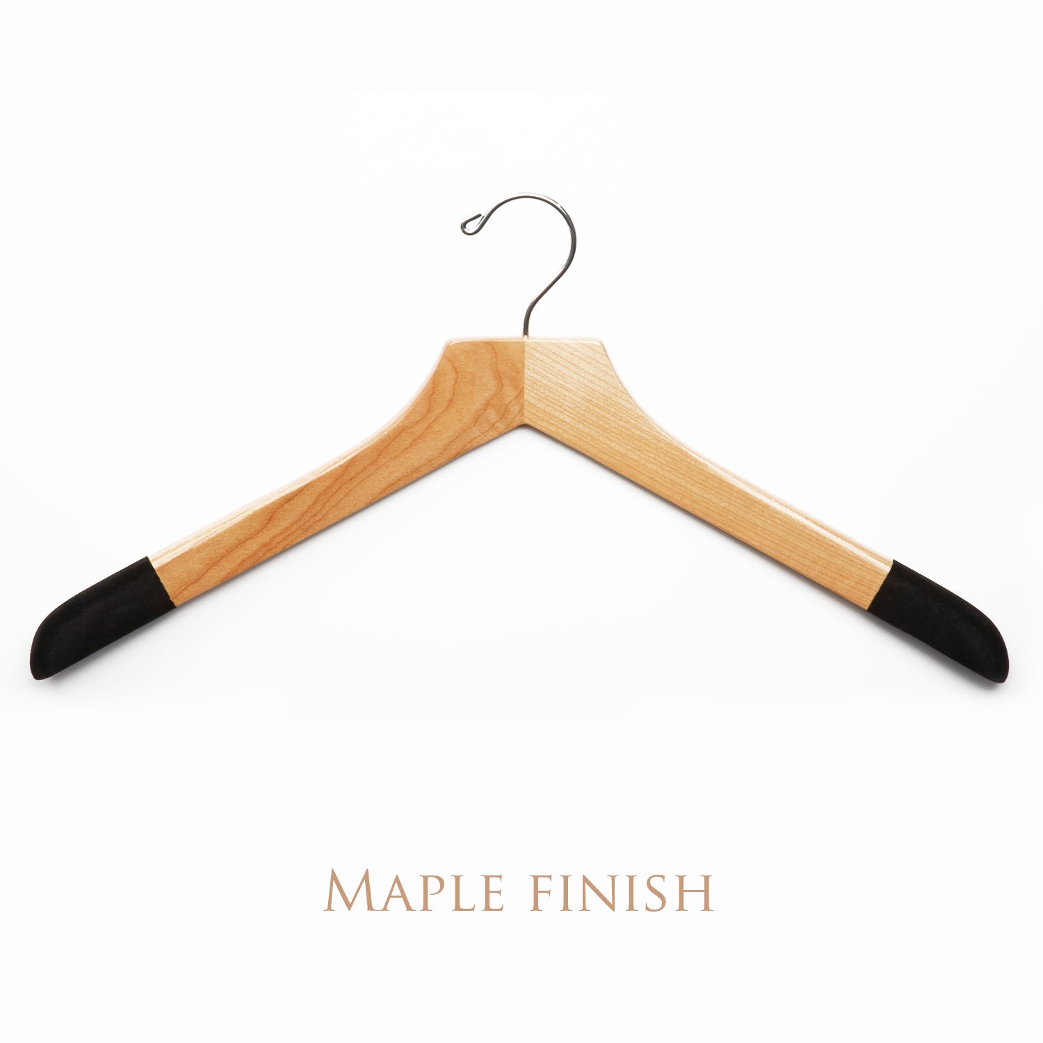 A Extra-Large 21" Luxury Wooden Sweater and Polo Hanger from KirbyAllison.com with a maple finish and shoulder flocking.