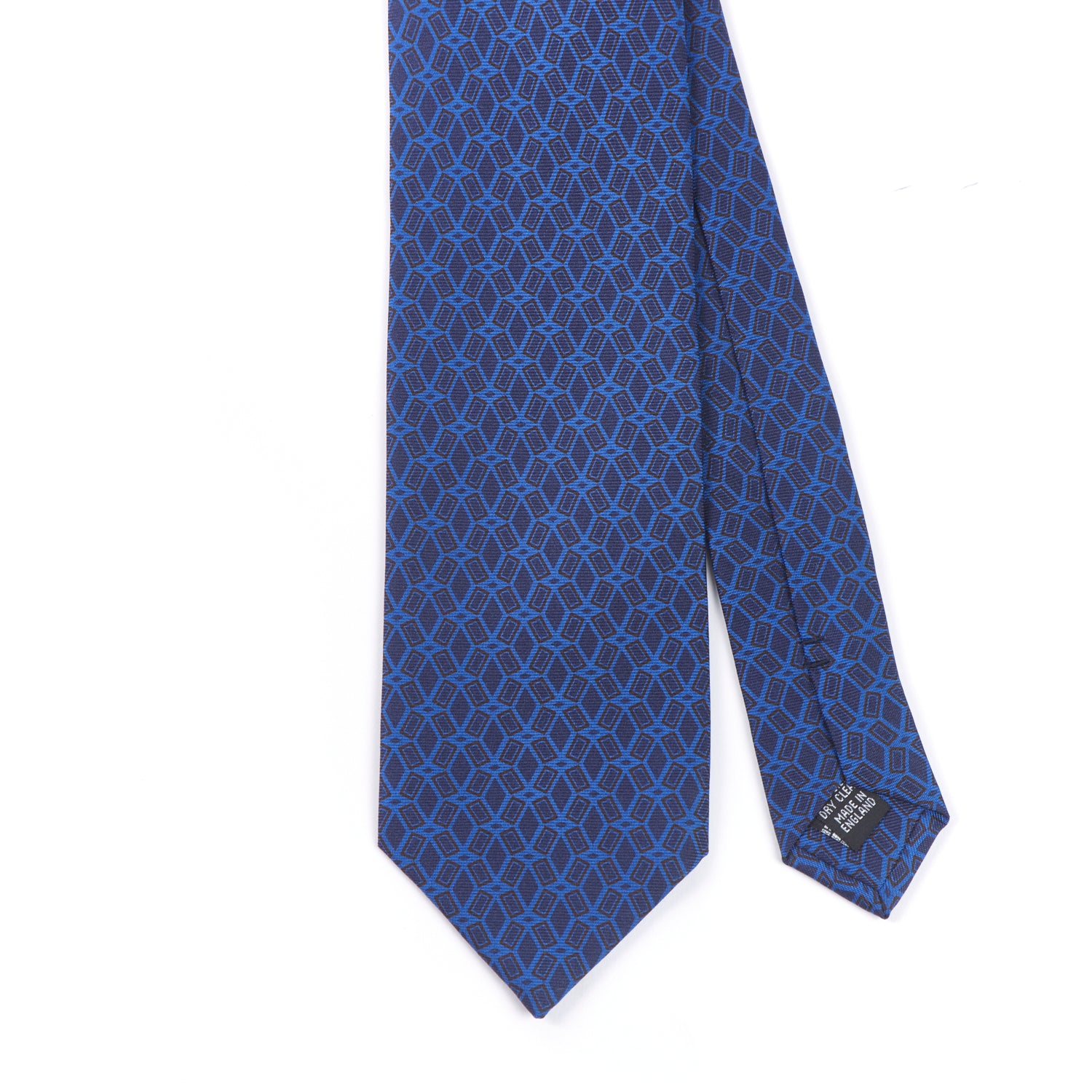 A KirbyAllison.com handmade Sovereign Grade Lido Burgundy Ancient Madder Tie, 150cm, with a geometric pattern.