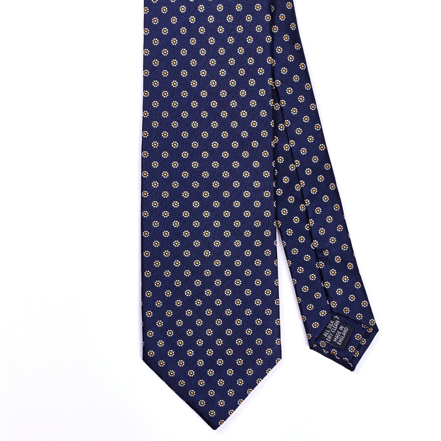 A Sovereign Grade Midnight Navy Floral Jacquard Tie, 150 cm from KirbyAllison.com on a white background.