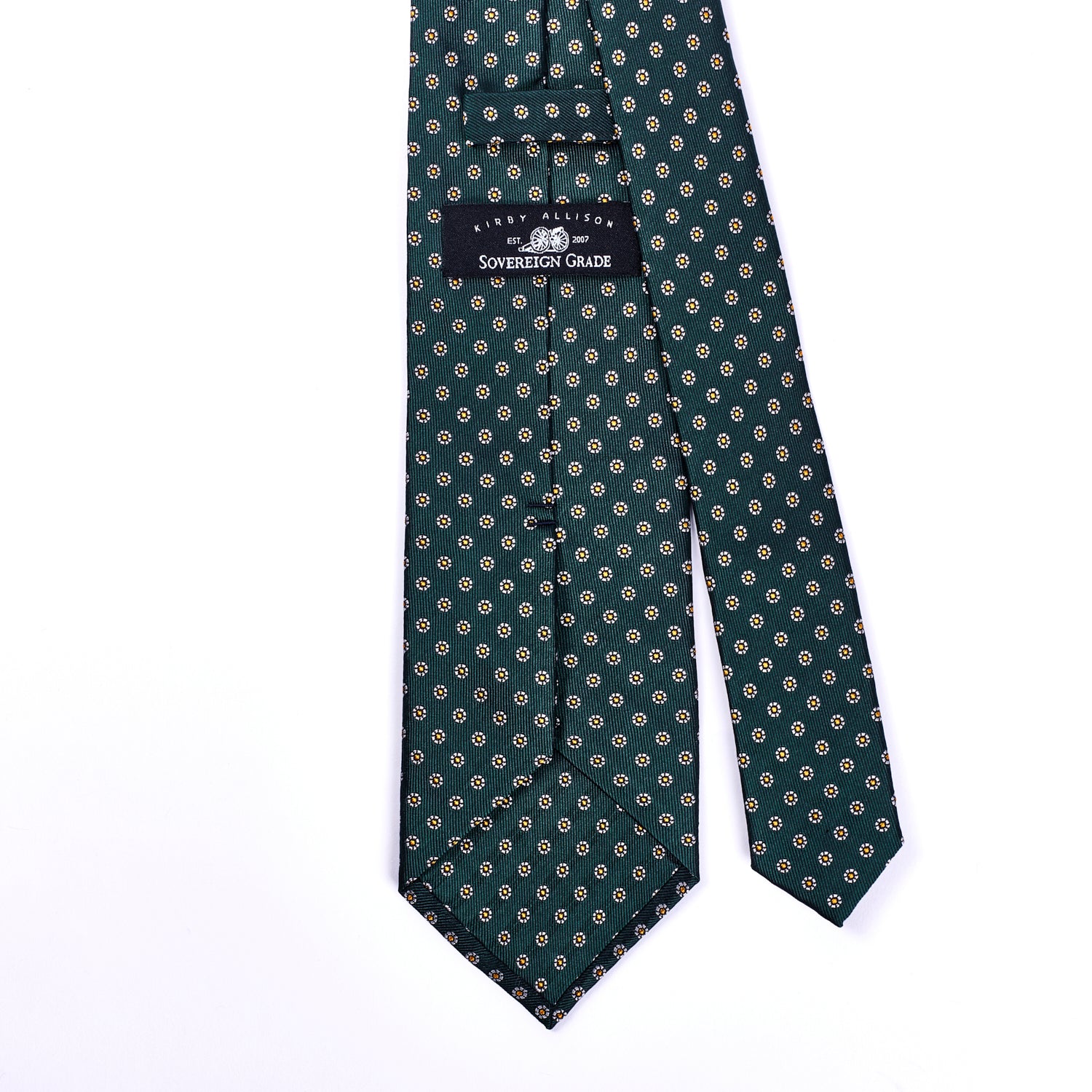 A Sovereign Grade Hunter Green Floral Jacquard Tie, 150 cm from KirbyAllison.com on a white background.