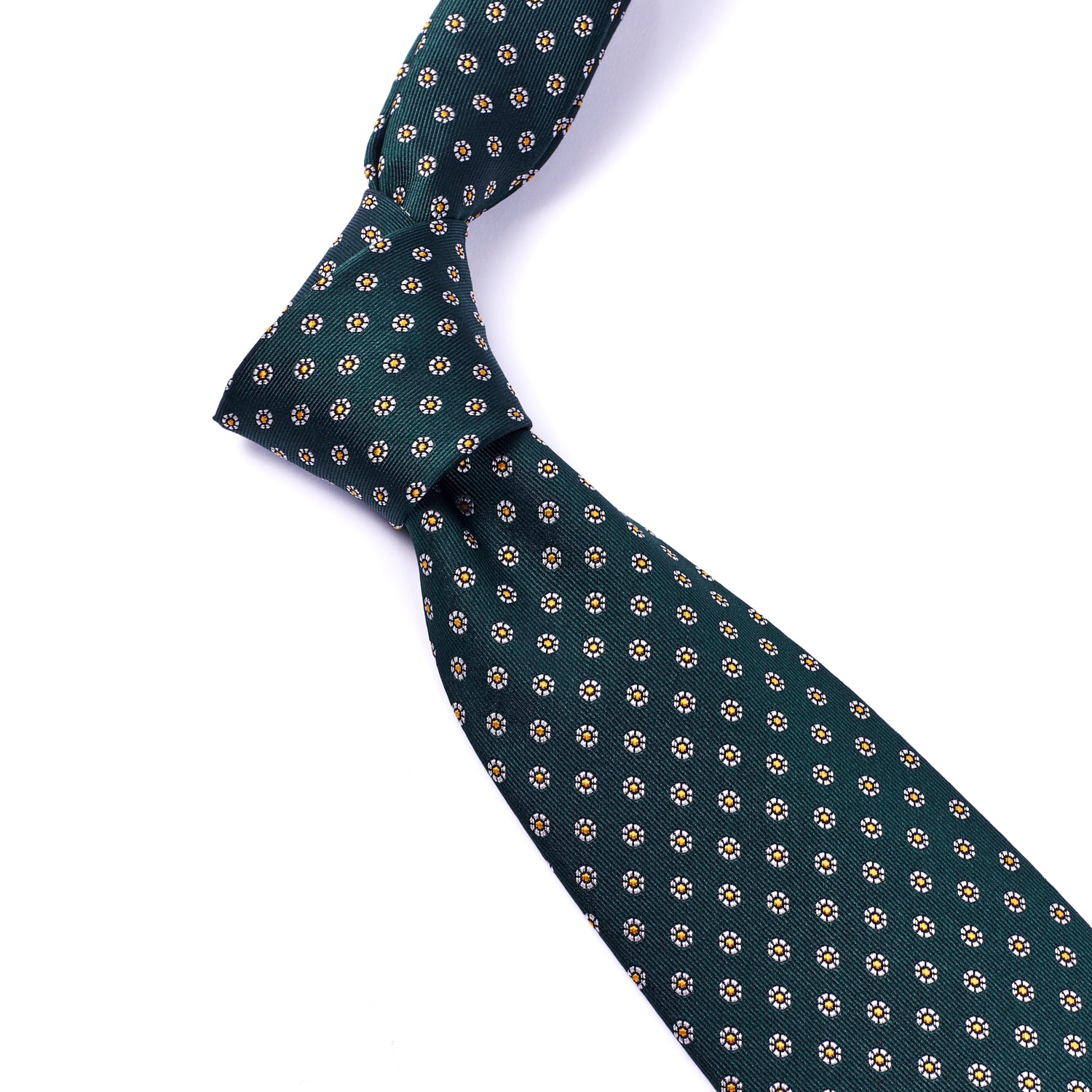 A Sovereign Grade Hunter Green Floral Jacquard tie, 150 cm, on a white background from KirbyAllison.com.