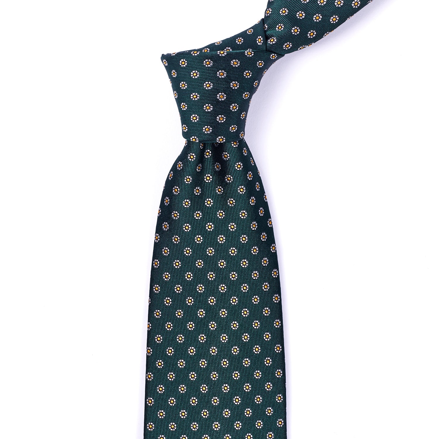 A Sovereign Grade Hunter Green Floral Jacquard Tie, 150 cm from KirbyAllison.com with a polka dot pattern of the highest quality.
