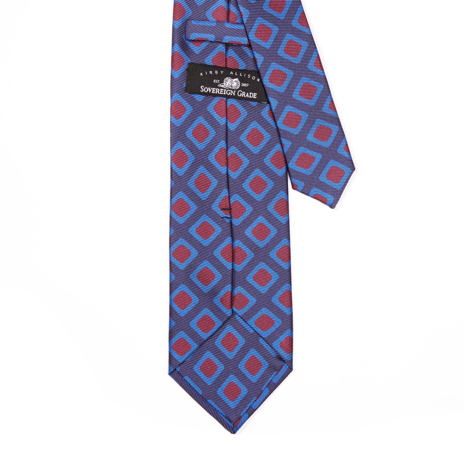 A high-quality handmade Sovereign Grade Navy 50 oz Art Deco Tie, 150 cm with a geometric pattern from the United Kingdom by KirbyAllison.com.