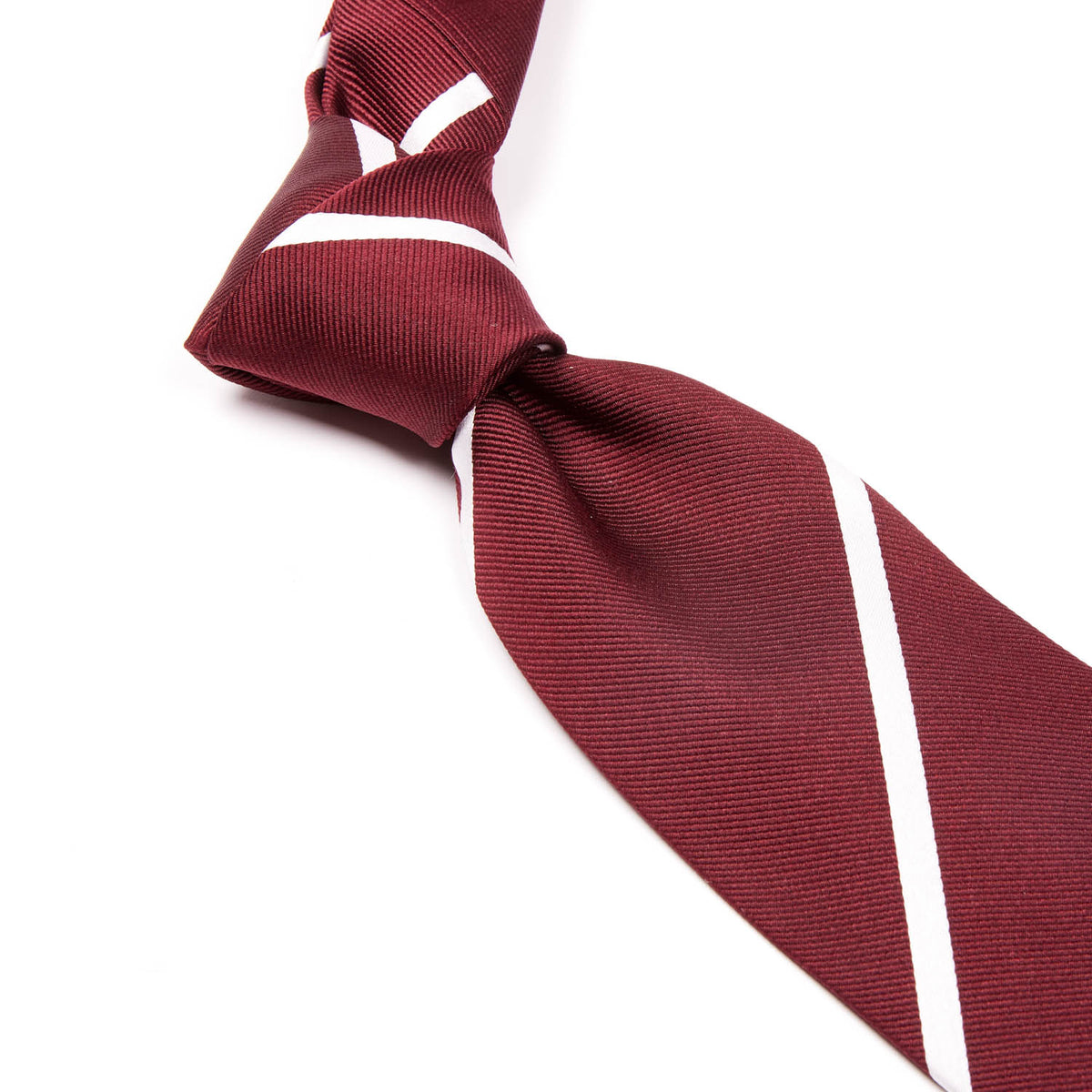 A Sovereign Grade Oxblood Narrow Rep Tie, 150 cm by KirbyAllison.com with premium linings on a white background.