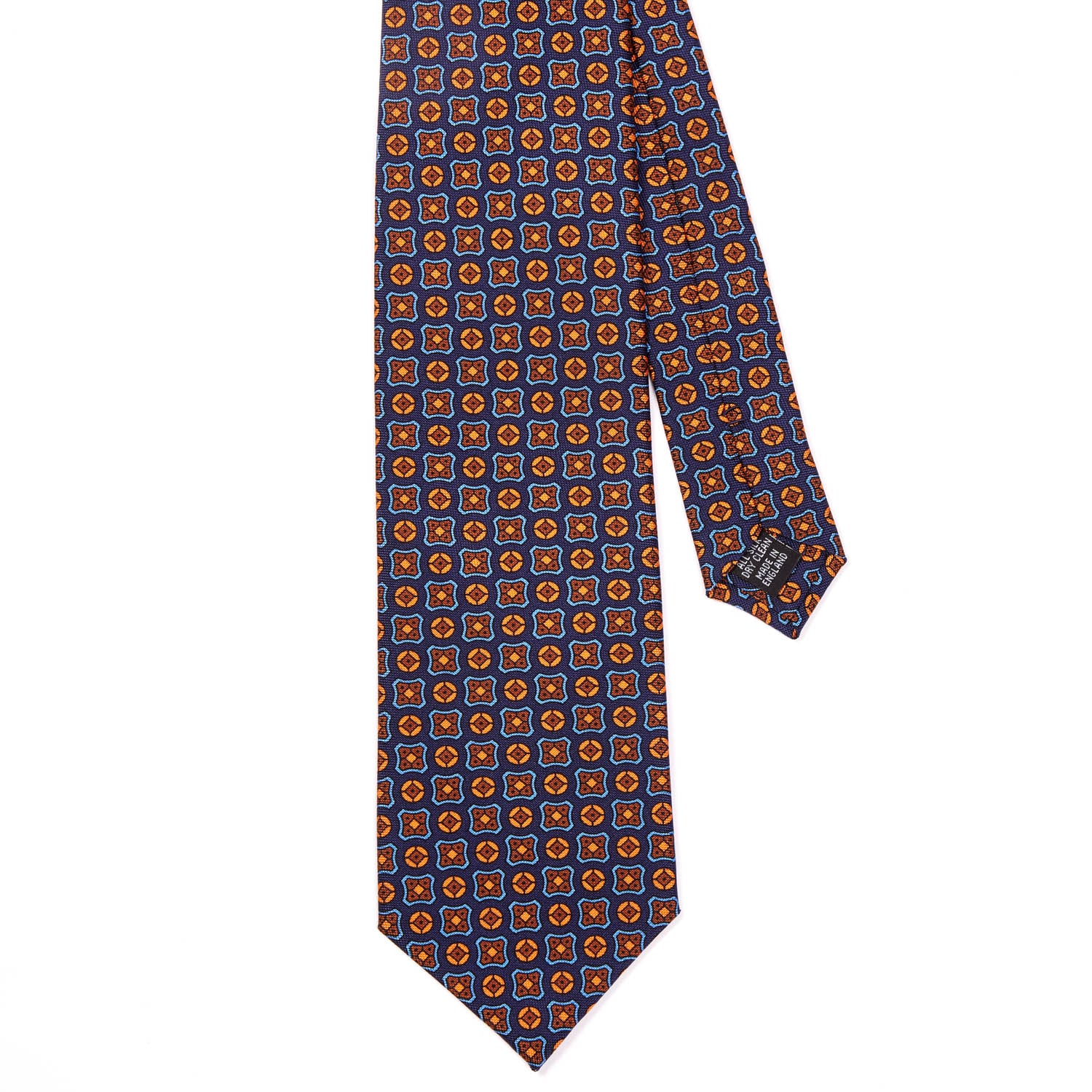 A Sovereign Grade Navy Hopsack Tie, 150 cm by KirbyAllison.com with a square pattern in blue and orange.