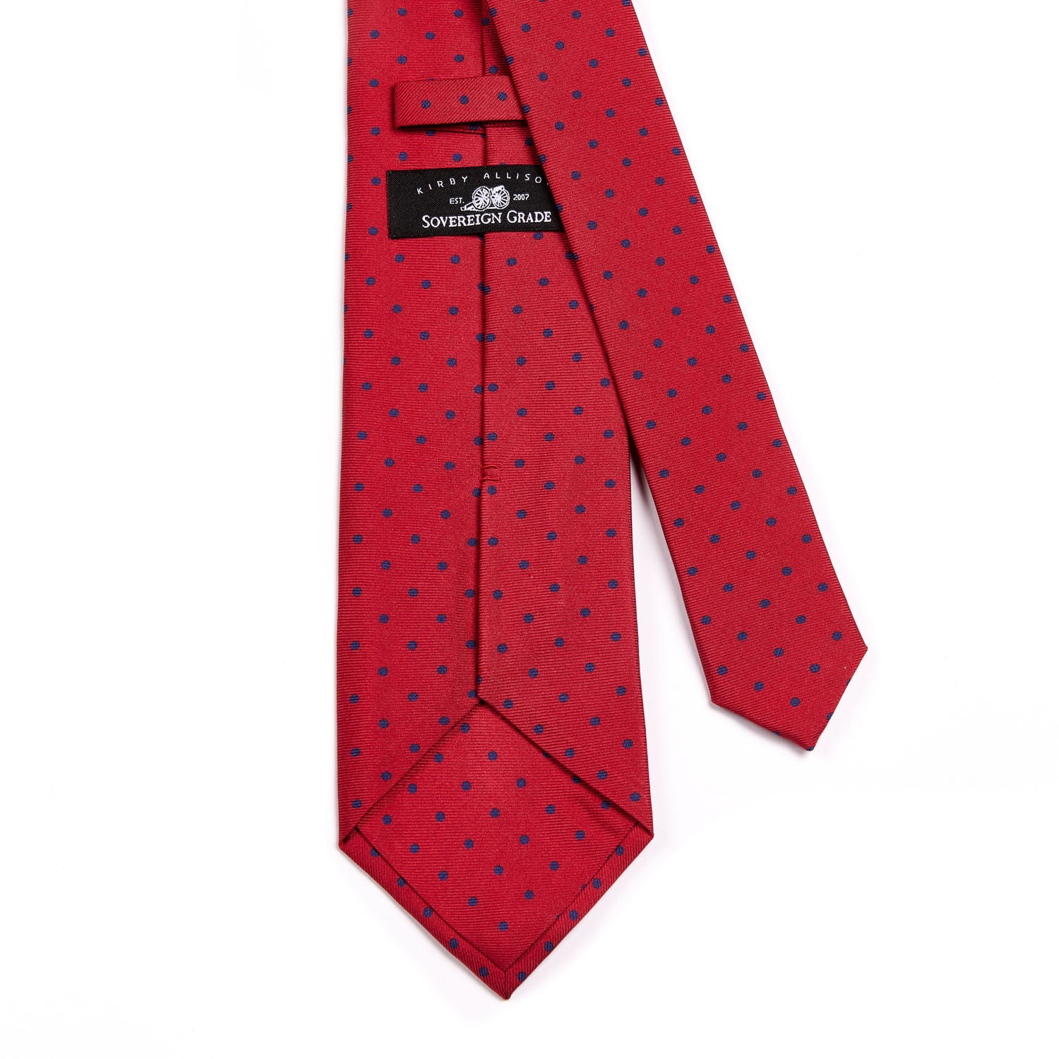 A Sovereign Grade Red London Dot Printed Silk Tie, 150cm handmade in the United Kingdom by KirbyAllison.com.