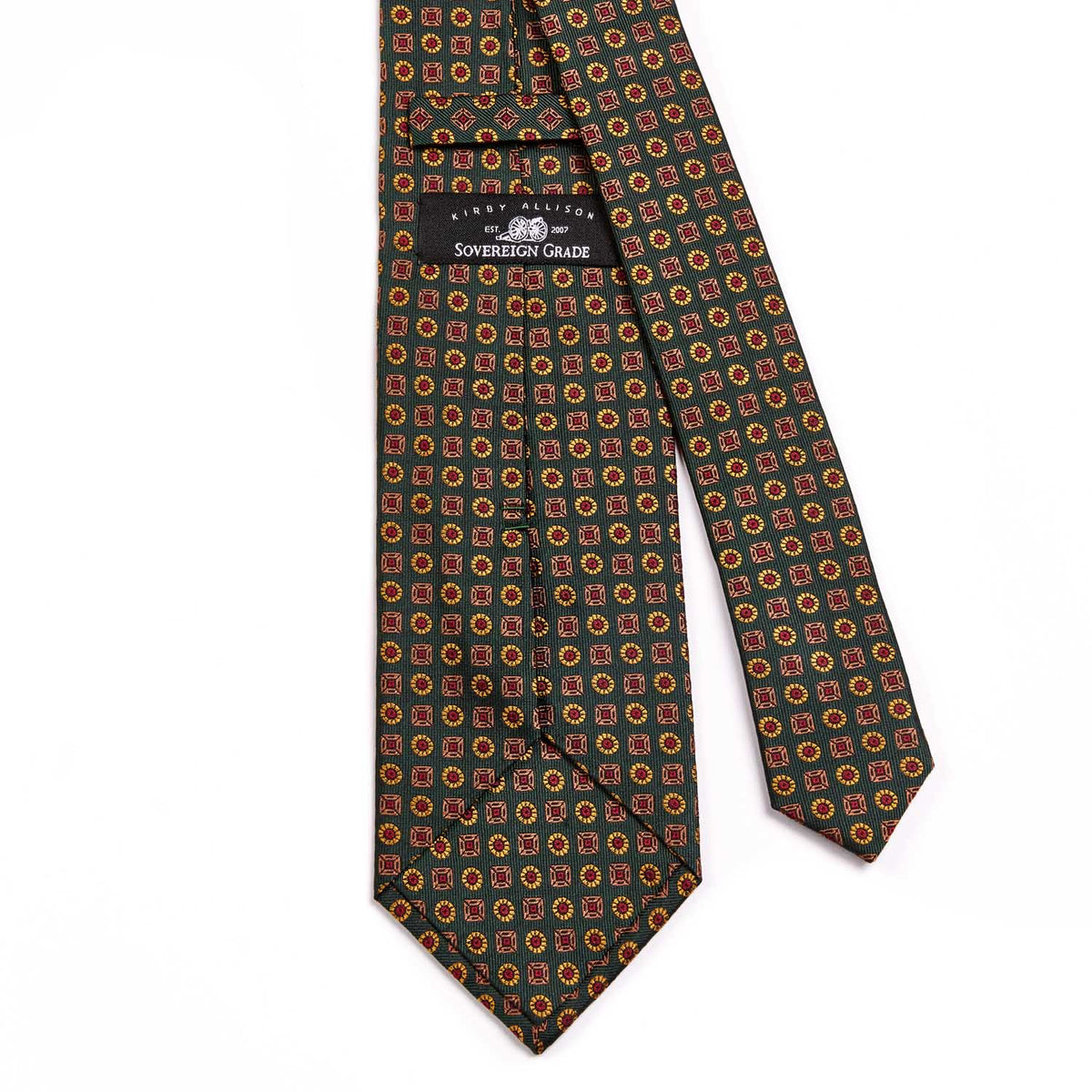 A Sovereign Grade Tartan Floral Jacquard Tie, 150 cm from KirbyAllison.com in orange and green on a white background.