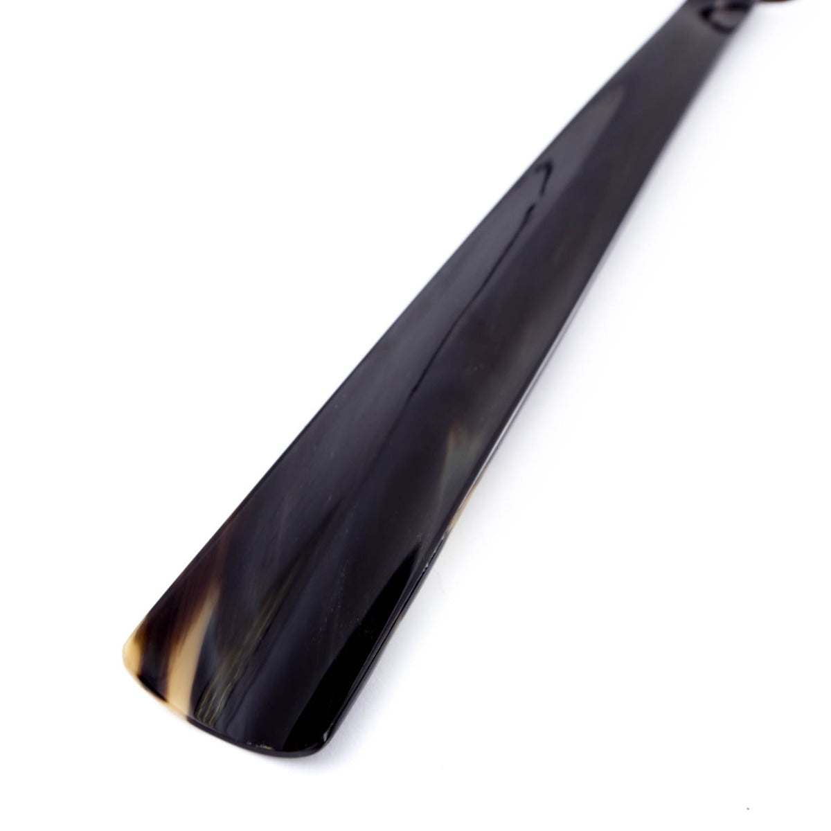 A pair of black and white Wellington 14 in Tip-End Shoehorn tweezers from KirbyAllison.com on a white surface.