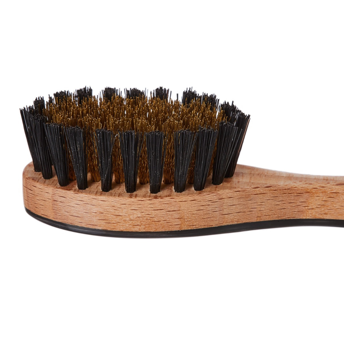 A Wellington Horn-Backed Suede Cleaning Brush by KirbyAllison.com with a wooden handle and black bristles.