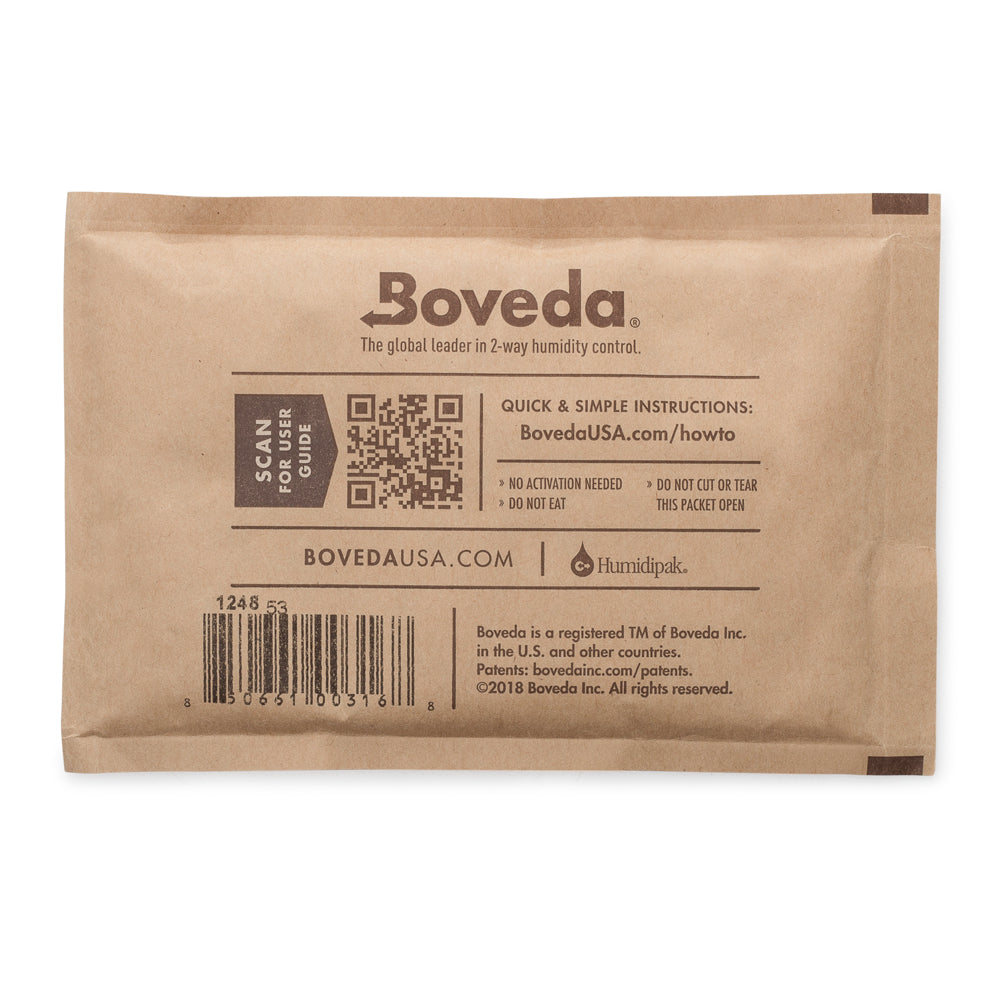 Medium Boveda Humidity Pouch (60g) facial wipes in a brown paper bag by KirbyAllison.com.