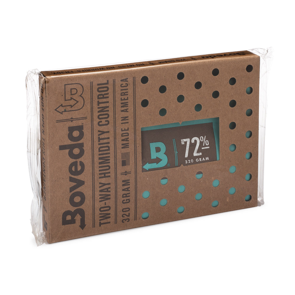 A box of Large Boveda Humidity Pouches (320 Gram) by KirbyAllison.com for long-term cigar storage maintaining optimal RH levels.