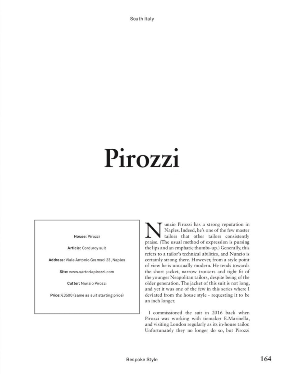 A black and white page with the word pirozzi, tailored to Bespoke Style by Simon Crompton from KirbyAllison.com.