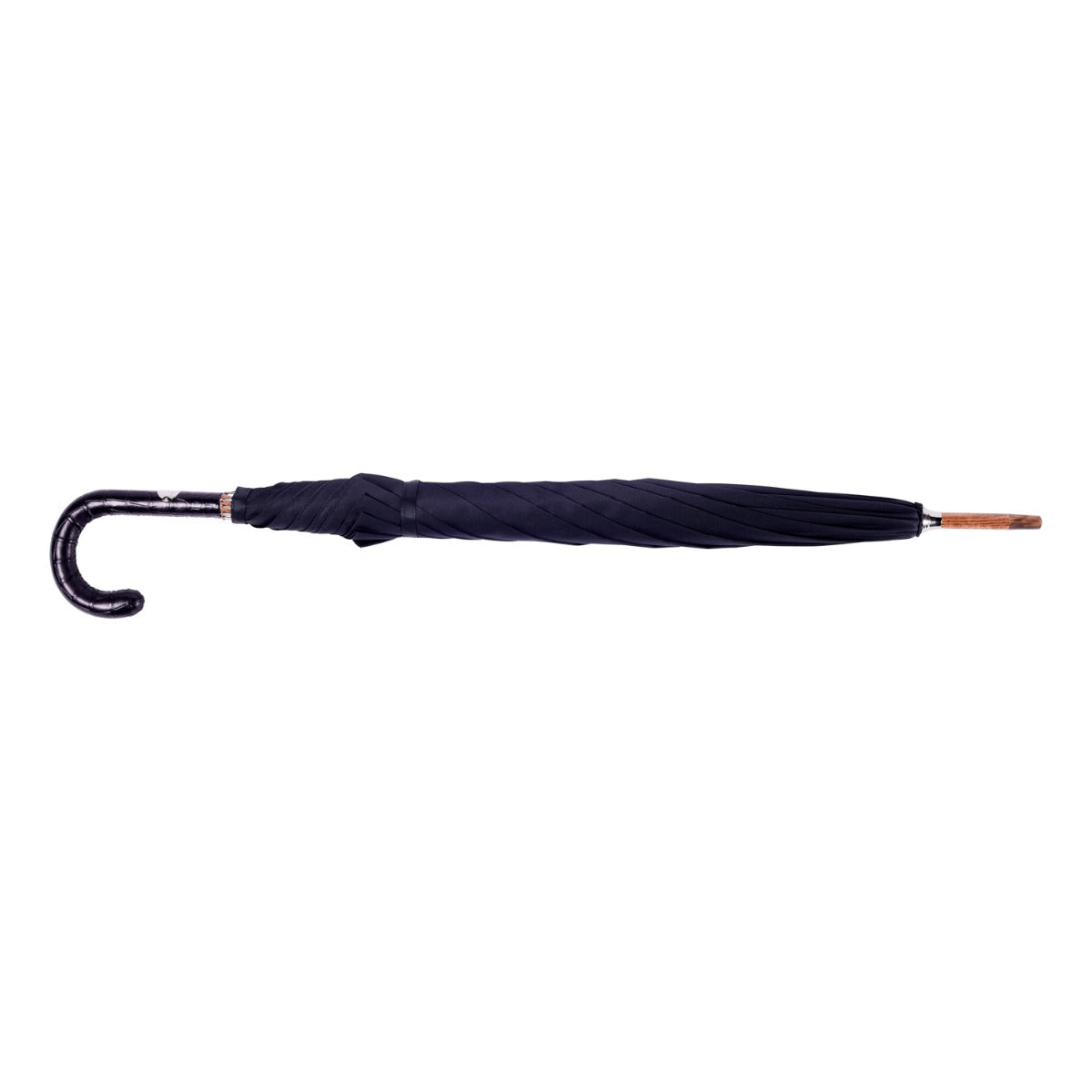 A KirbyAllison.com Black Alligator Solid Stick with Black Canopy umbrella.