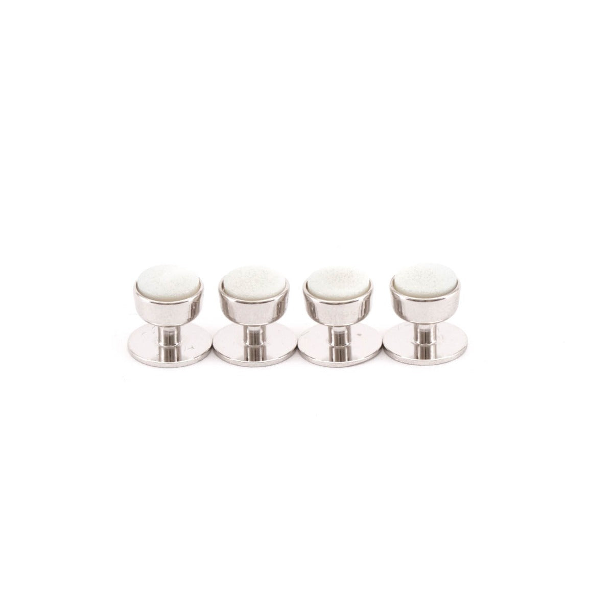 A set of four Rhodium Plated Mother of Pearl Stud Sets by KirbyAllison.com.
