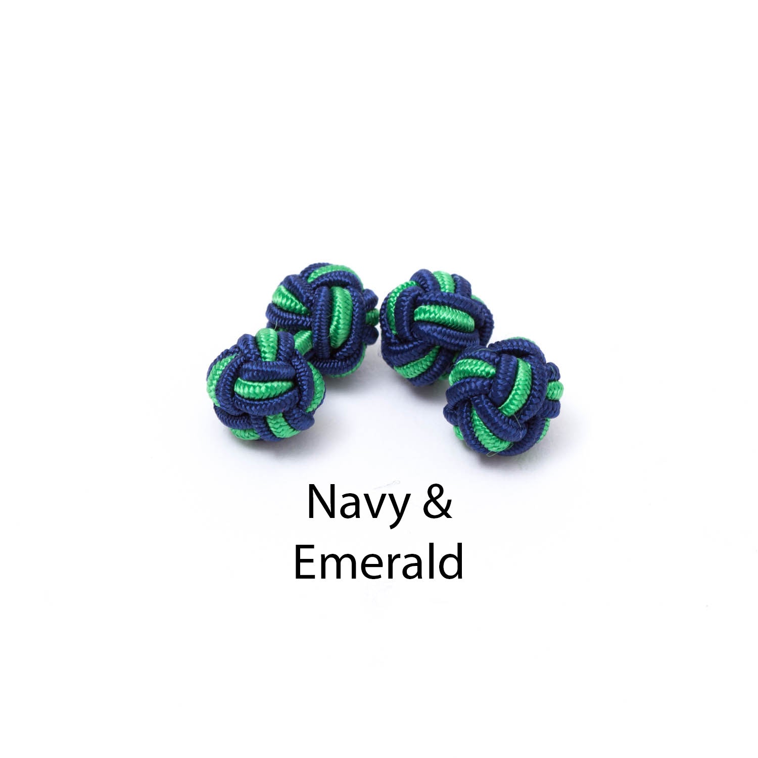 Navy and emerald Dual Colored Knot Cufflinks by KirbyAllison.com for double-cuff shirt.