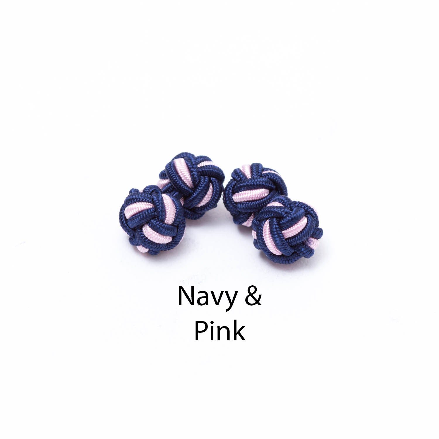 Navy & pink Dual Colored Knot Cufflinks for double-cuff shirts from KirbyAllison.com.
