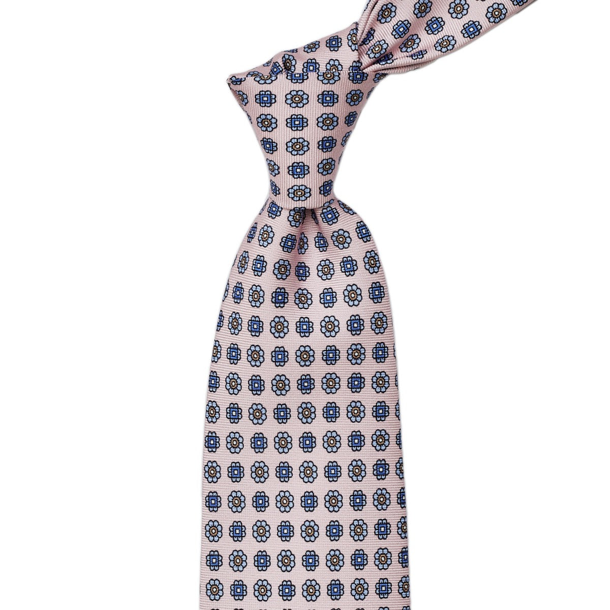 A quality Sovereign Grade Pink Floral 36oz Printed Silk Tie with pink and blue circles from KirbyAllison.com.