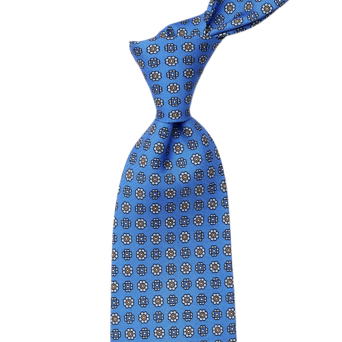 KirbyAllison.com Sovereign Grade Light Blue Floral 36oz Printed Silk Tie with circles on it.