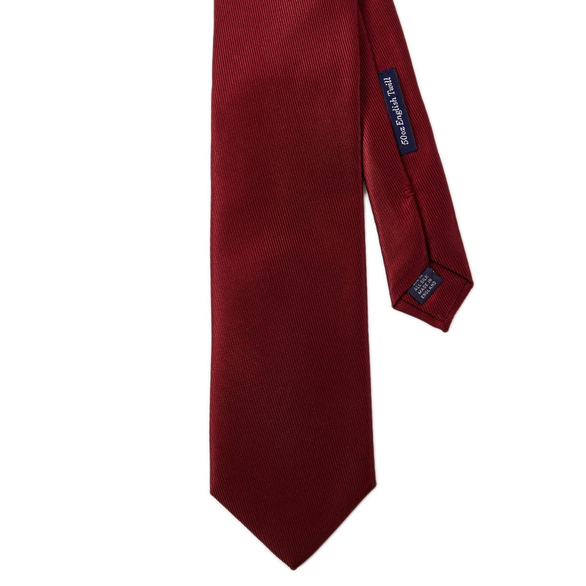 A Sovereign Grade 50oz Burgundy Horizontal Solid Twill Silk Tie by KirbyAllison.com, on a white background.
