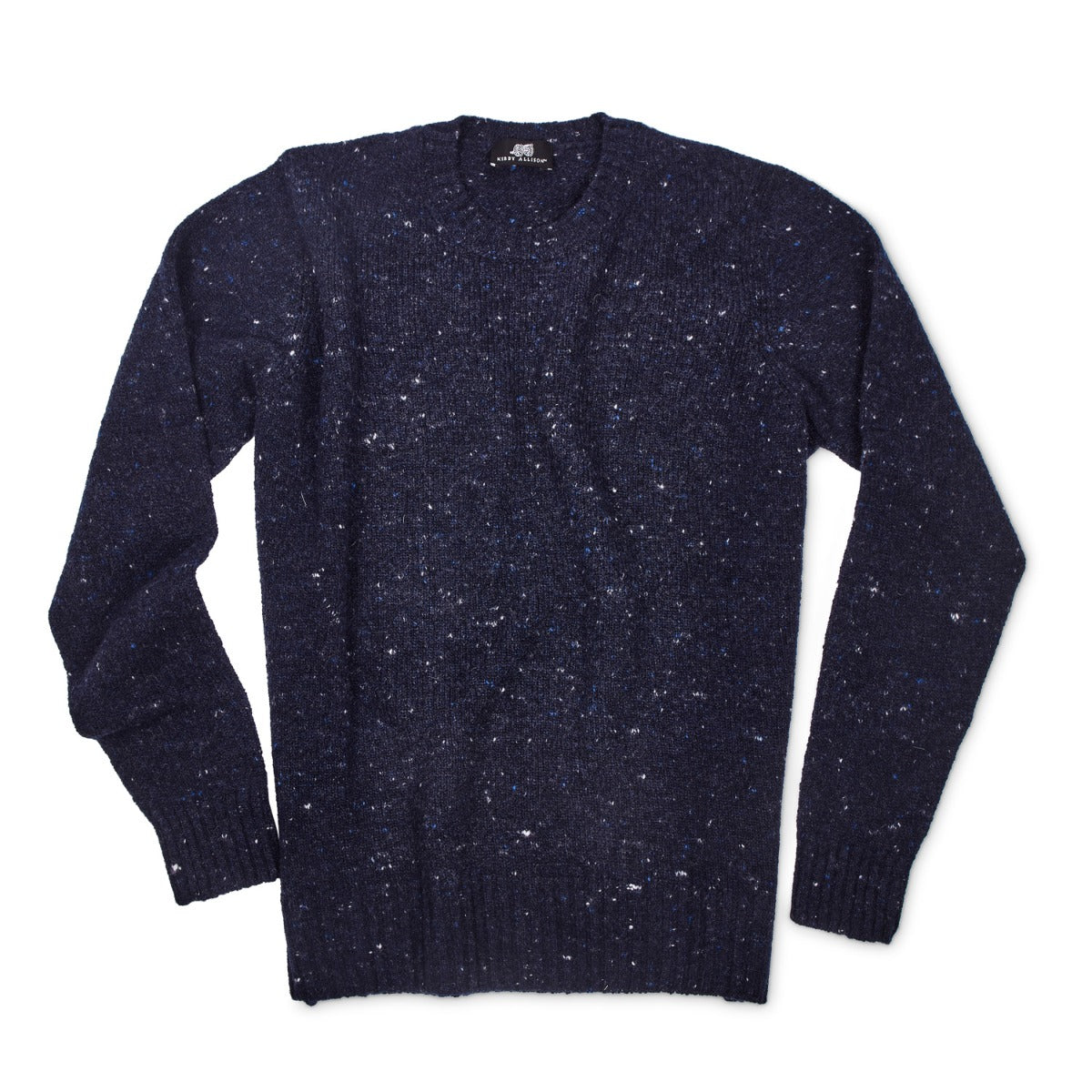 A Sovereign Grade Blue Donegal Crew Neck sweater from KirbyAllison.com with a speckled pattern.
