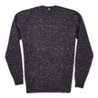 A black KirbyAllison.com Sovereign Grade Grey Donegal Crew Neck sweater with a speckled pattern.