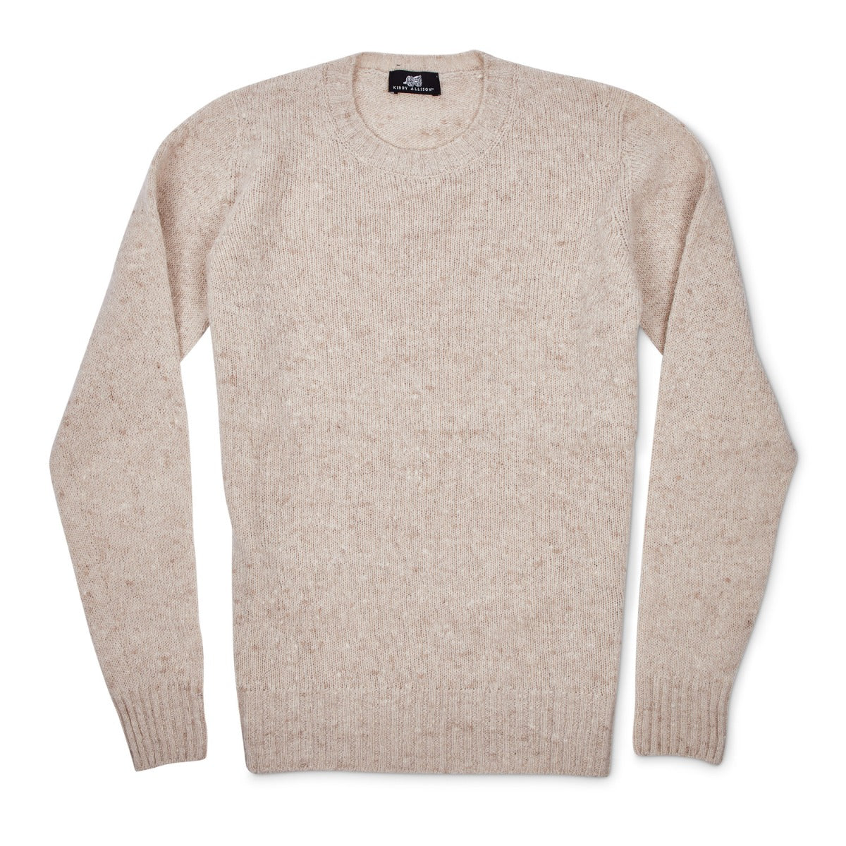 The men's Sovereign Grade Oatmeal Donegal Crew Neck Sweater in beige, made with cashmere, from KirbyAllison.com.