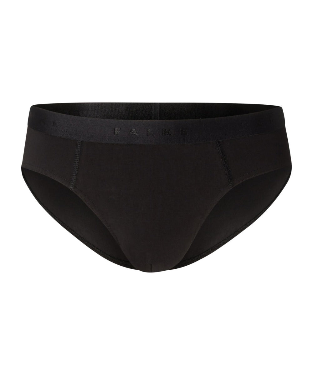 A comfortable men's black brief made with Egyptian cotton and featuring a comfortable elastic waistband, the Falke Men Underwear Briefs 2-Pack from KirbyAllison.com, displayed on a white background.
