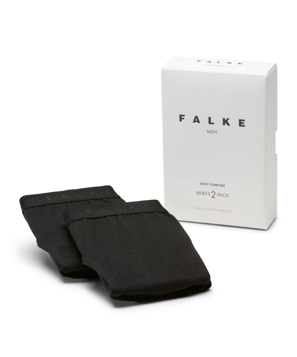 A pair of black tights with the word Falke Men Underwear Briefs 2-Pack by KirbyAllison.com on them.