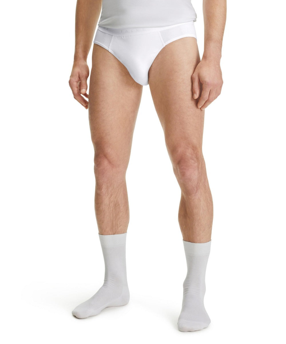 A man wearing the KirbyAllison.com Falke Men Underwear Briefs 2-Pack with an elastic waistband.