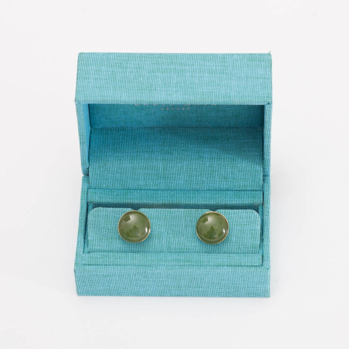 Ethically sourced, handmade in England, a pair of Jade Stone Chain Cufflinks in a blue box by KirbyAllison.com.