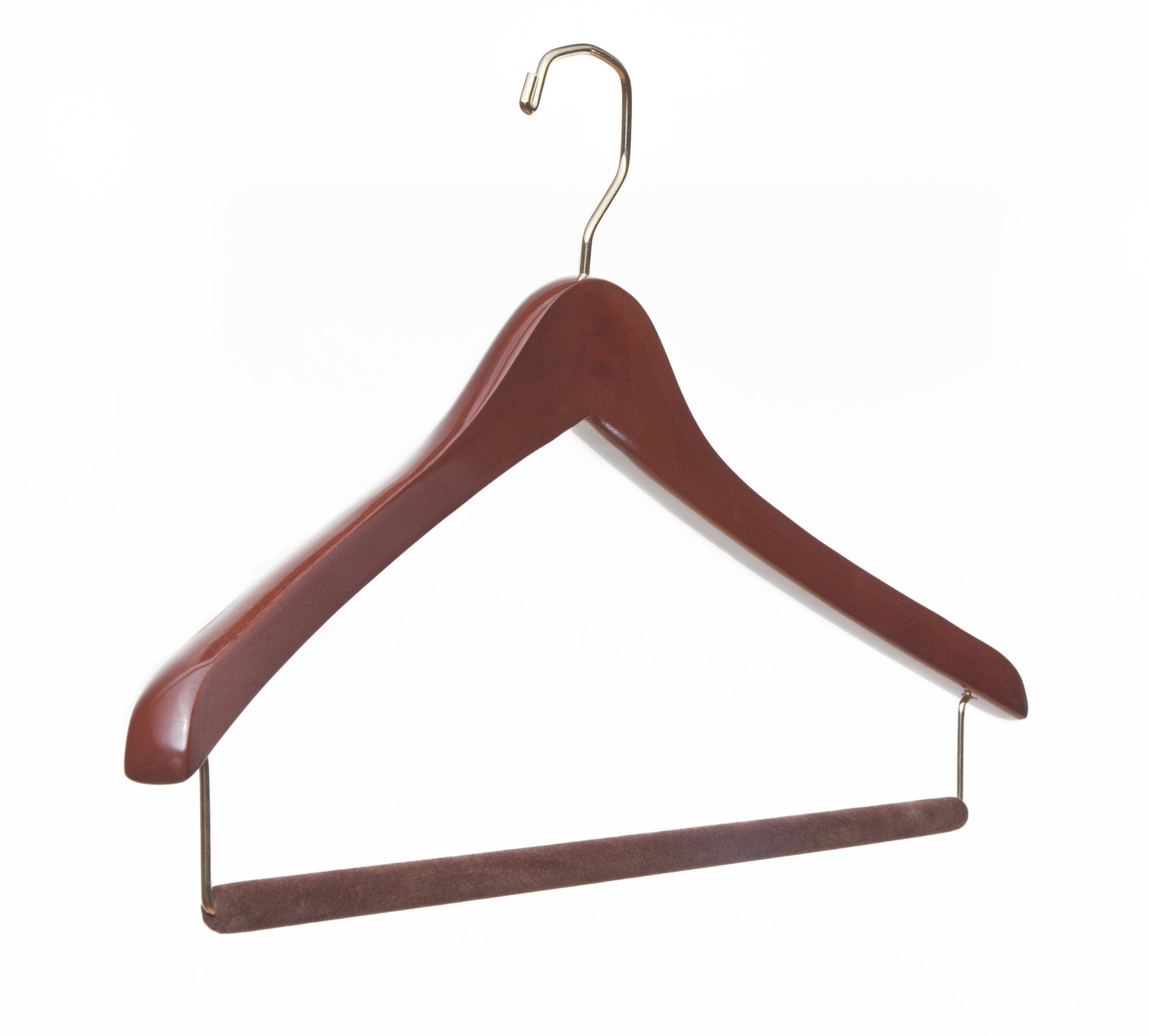 A Luxury Wooden Travel Hanger by KirbyAllison.com on a white background.
