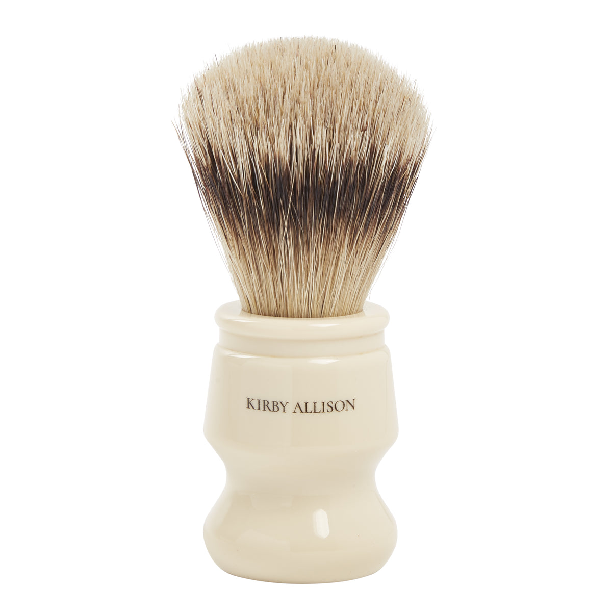 An Kirby Allison Best Badger Brush on a white background perfect for wet shaving.