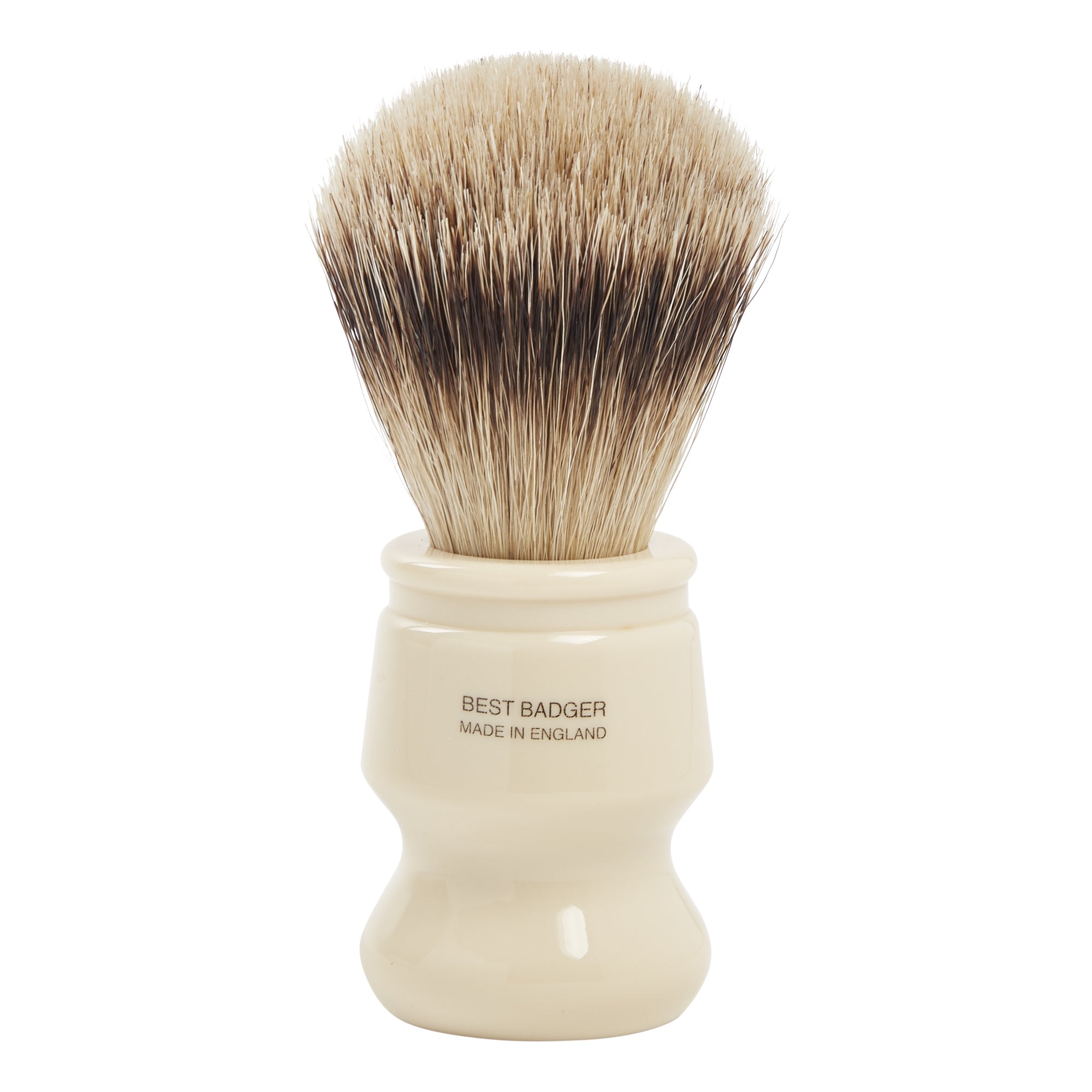 An entry-level Kirby Allison Best Badger Brush on a white background, perfect for wet shaving.