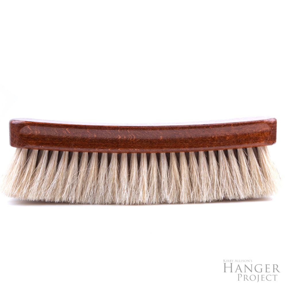 An Extra-Large Wellington Horsehair Shoe Polishing Brush with a wooden handle from KirbyAllison.com.