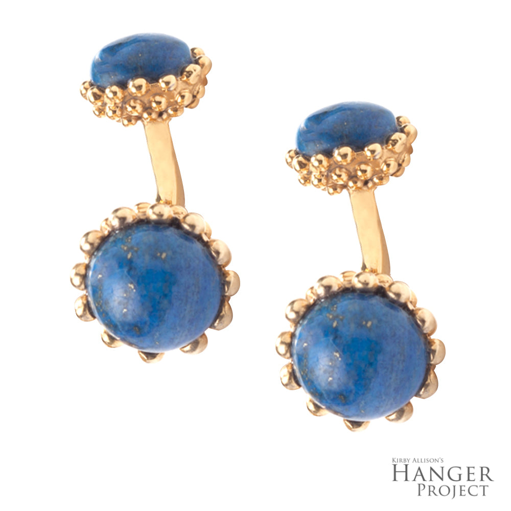 A pair of Lapis Lazuli Golden Acorn cuff earrings from KirbyAllison.com.
