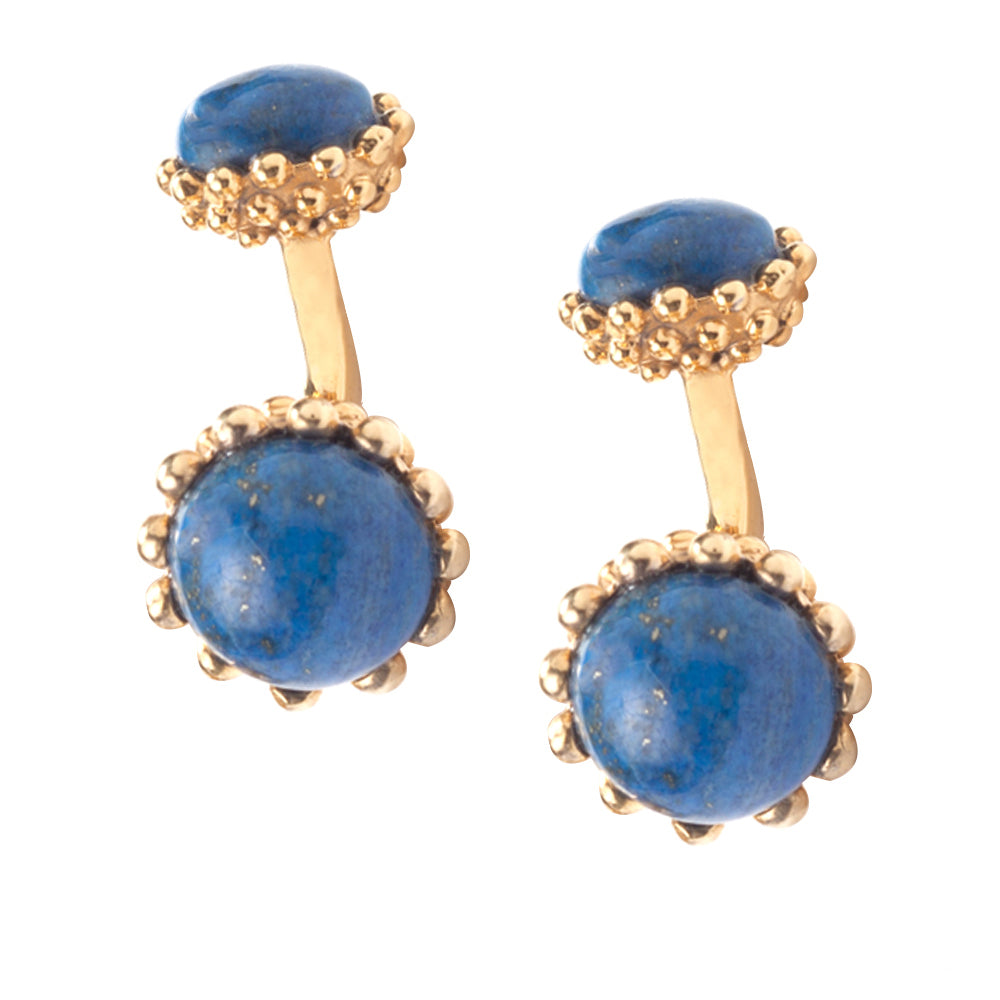A pair of Lapis Lazuli Golden Acorn Cufflinks from KirbyAllison.com with lapis lazuli stones.