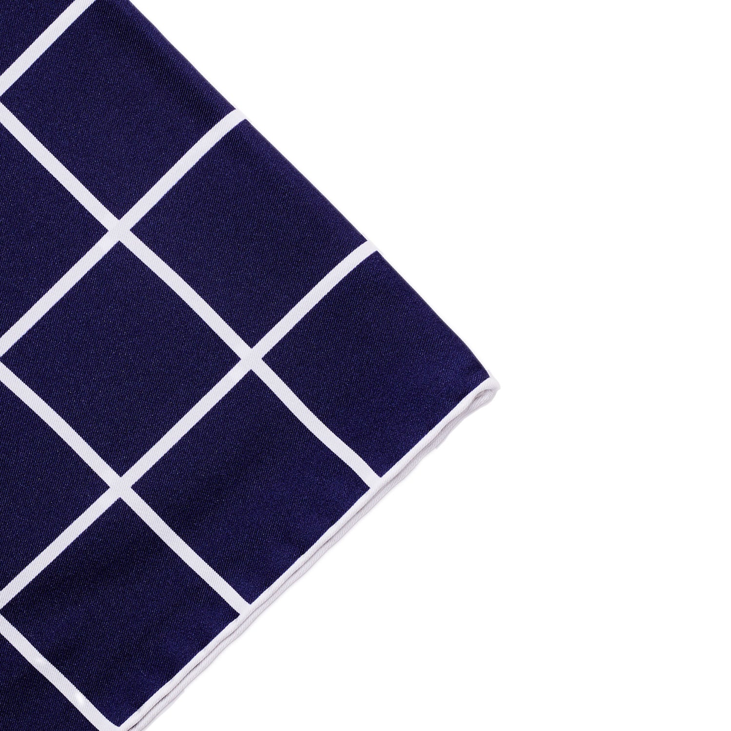 A Sovereign Grade Prince of Wales Pocket Square in Navy/White, from KirbyAllison.com, with a blue and white Prince of Wales design on a white background.