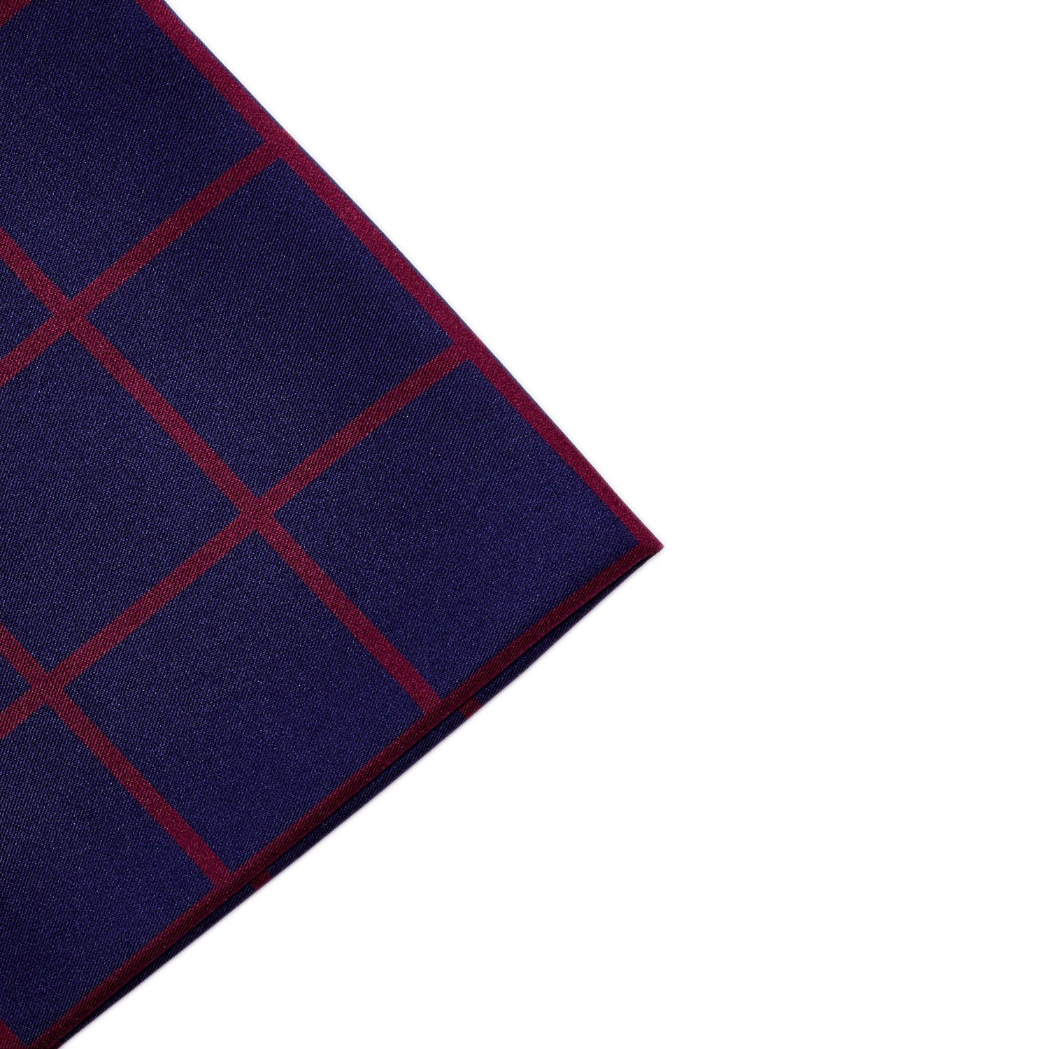 A Sovereign Grade Prince of Wales Pocket Square, Navy/Burgundy from KirbyAllison.com in blue and red.