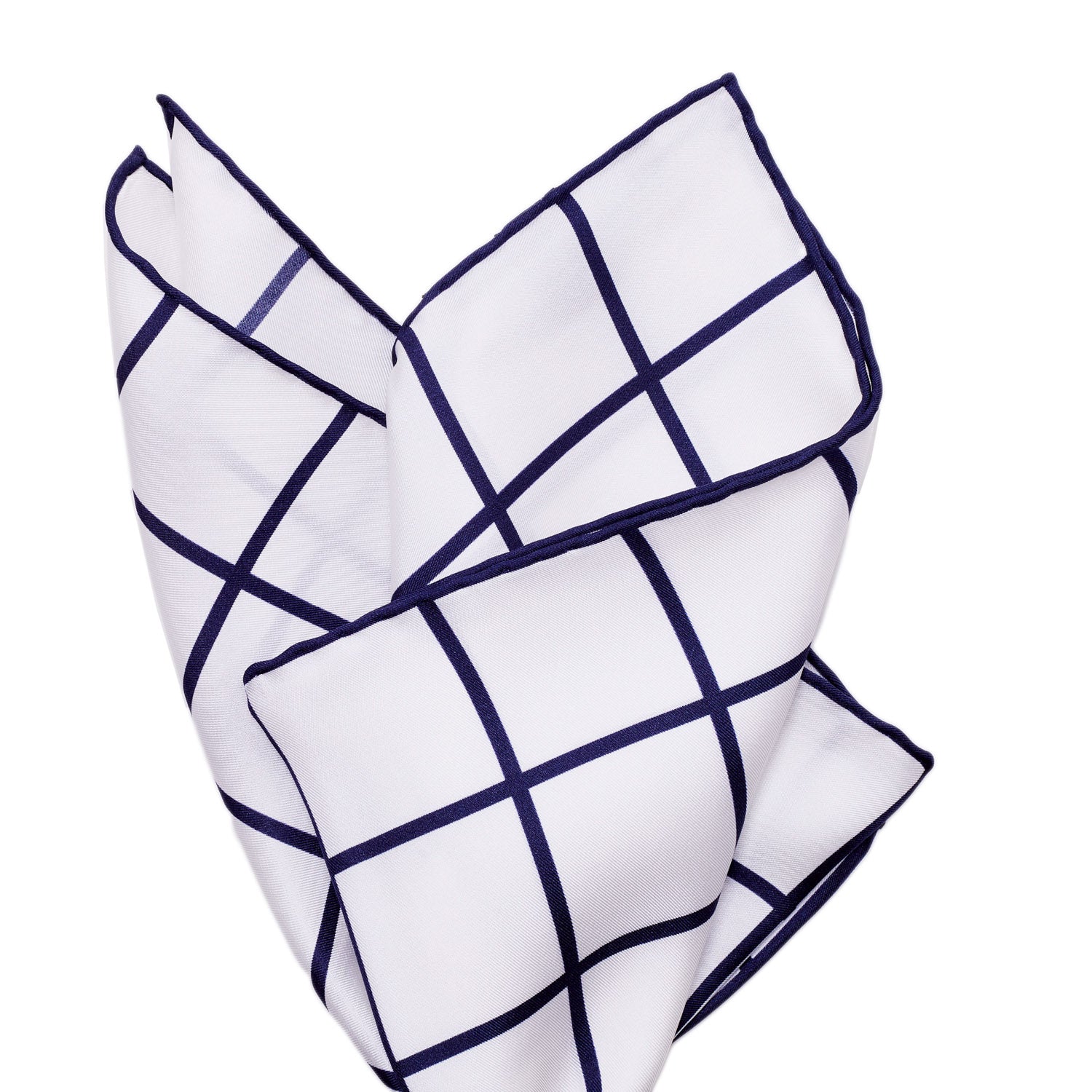 A Sovereign Grade Prince of Wales Pocket Square in White/Navy from KirbyAllison.com.