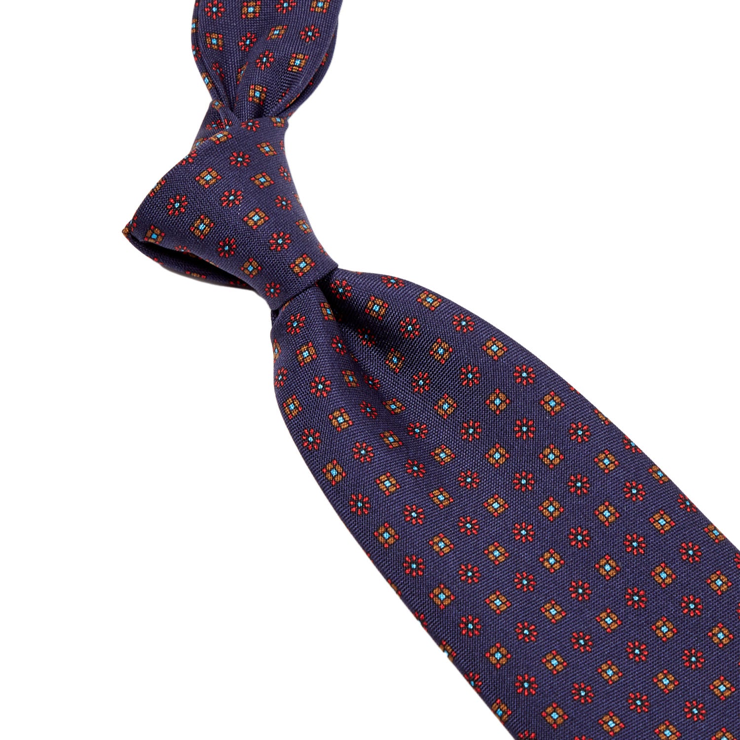 A Sovereign Grade Navy Floral 25oz Silk Hopsack Tie (150x8.5 cm), handmade in the United Kingdom with quality craftsmanship and brand name KirbyAllison.com.