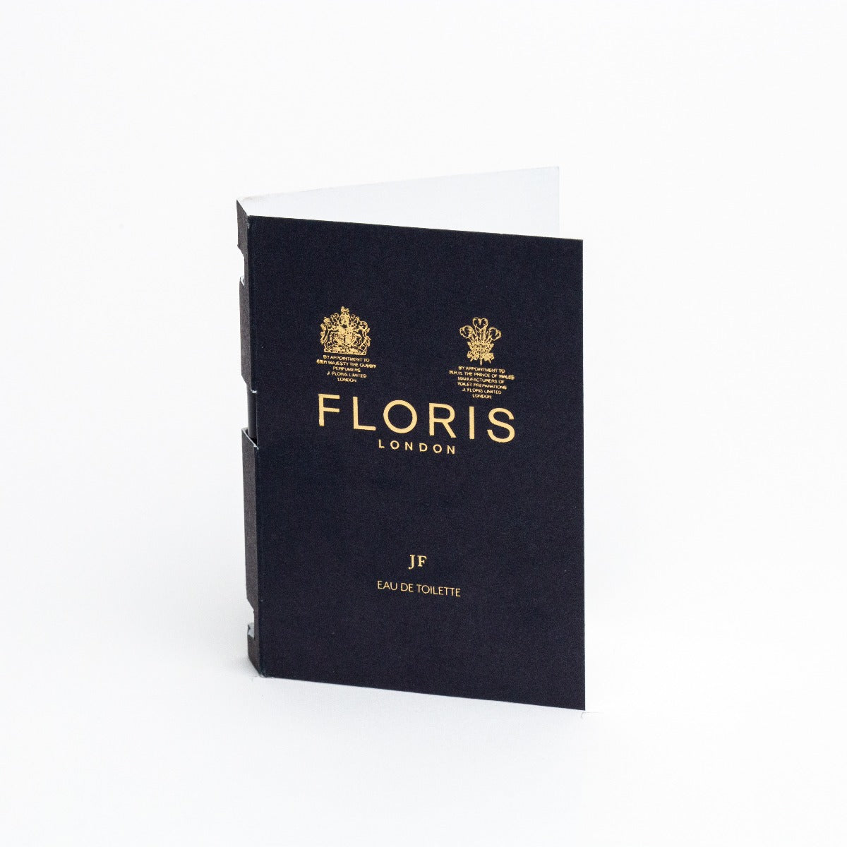 A black book with the logo of KirbyAllison.com on it showcasing FLORIS JF EDT Sample Vial's world's best scents.