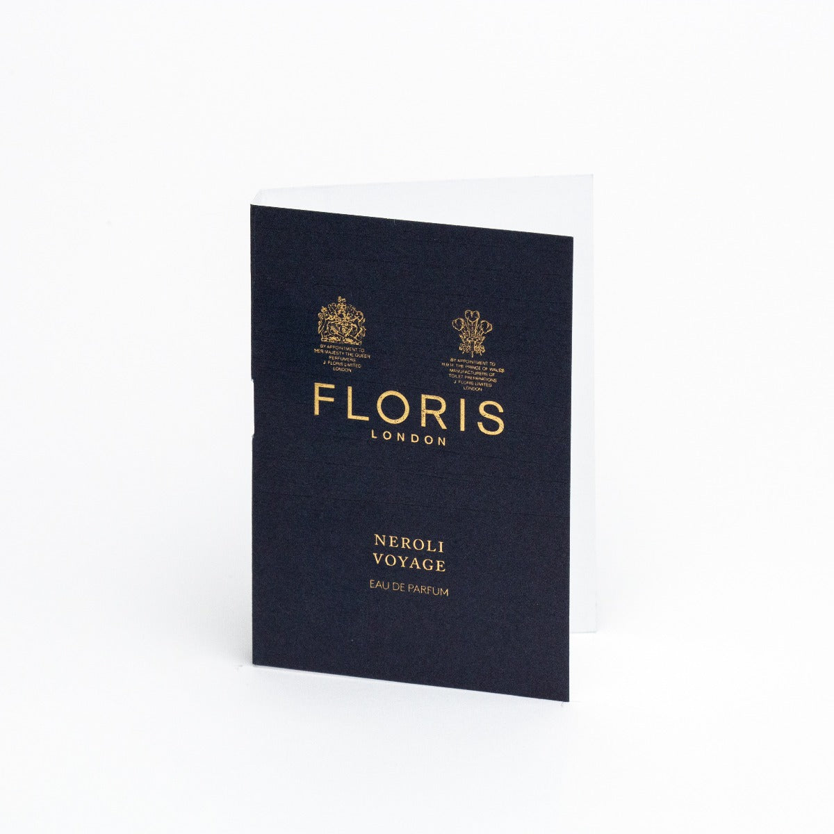 A black and gold card with the word KirbyAllison.com on it, featuring FLORIS Neroli Voyage Samples.
