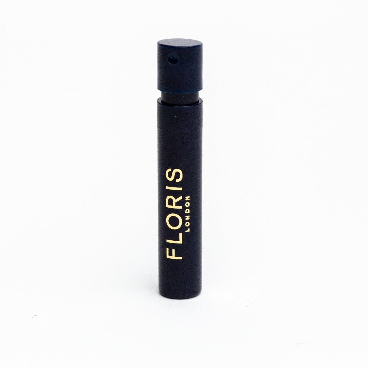 A black bottle with the word KirbyAllison.com on it, containing FLORIS JF EDT Sample Vial fragrance samples.