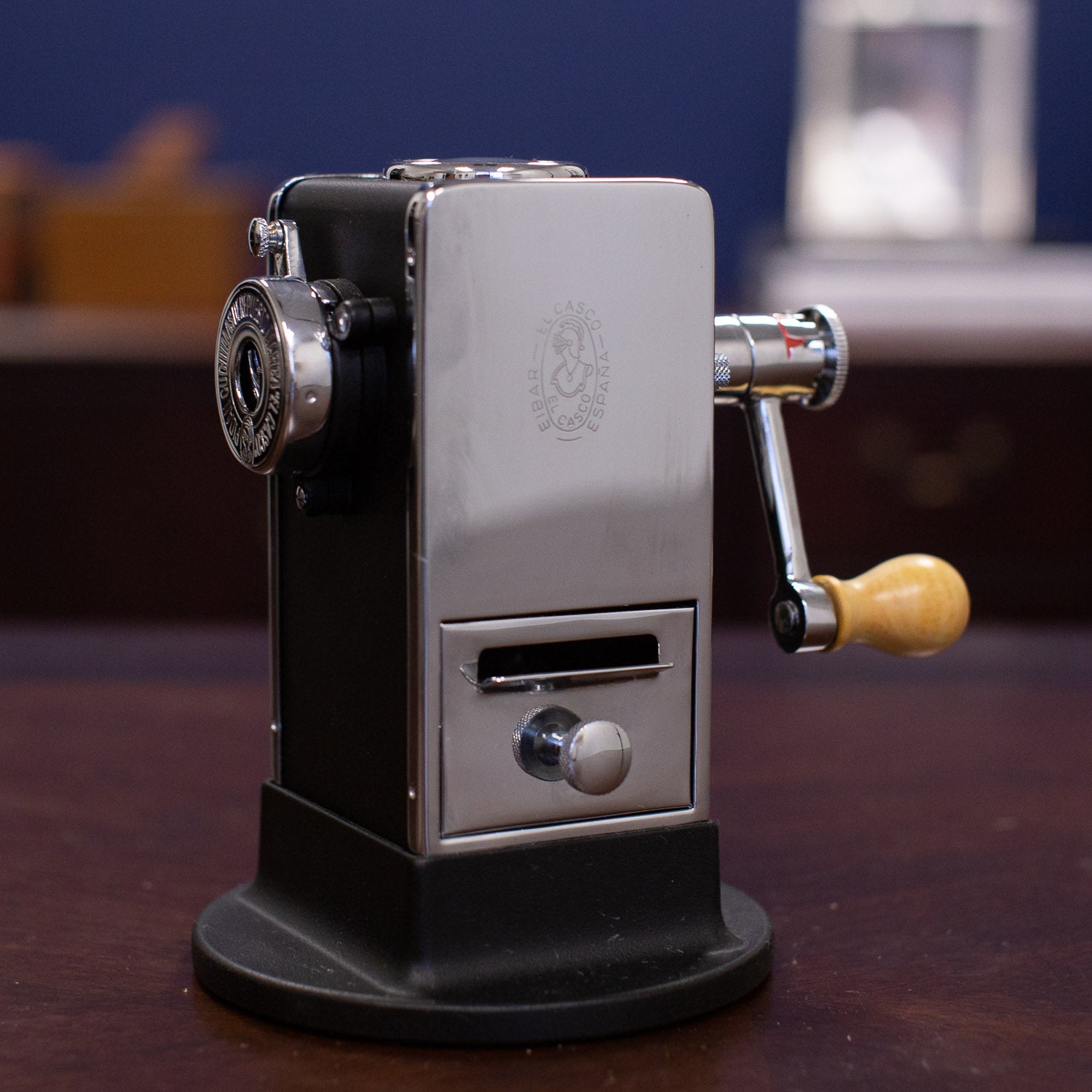 A small El Casco M-430 Pencil Sharpener from KirbyAllison.com is sitting on top of a table.