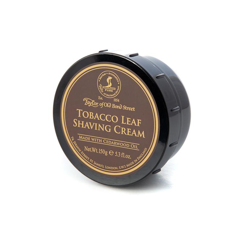 A Taylor of Old Bond Street Tobacco Leaf Shaving Cream from KirbyAllison.com for a wet shave on a white background.