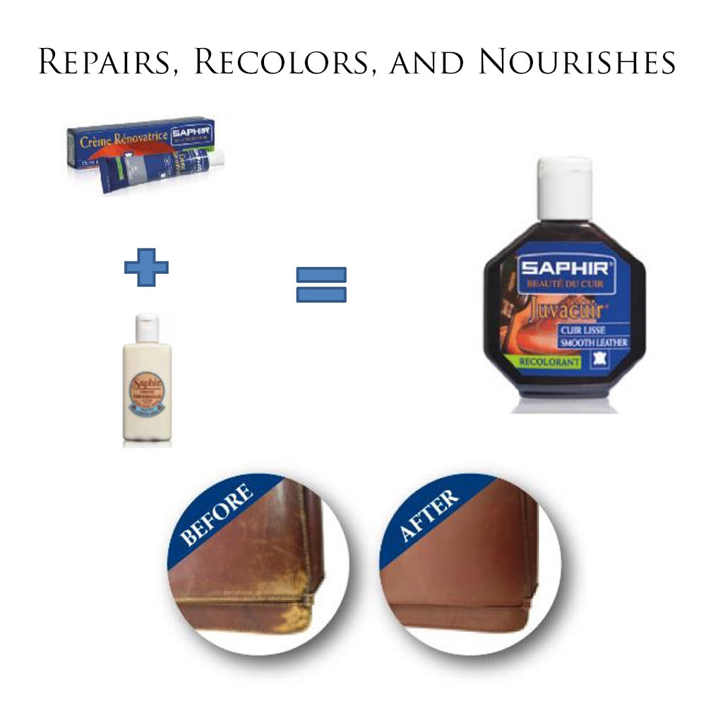 Smooth leather repair and restoration with KirbyAllison.com's Saphir Juvacuir Recoloring Cream for Leather Goods.